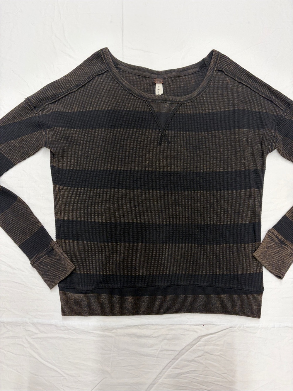 We The Free FP Striped Crewneck Sweater in Brown & Black